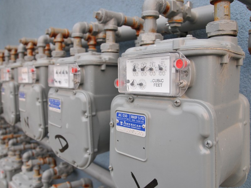 A row of gas meters.