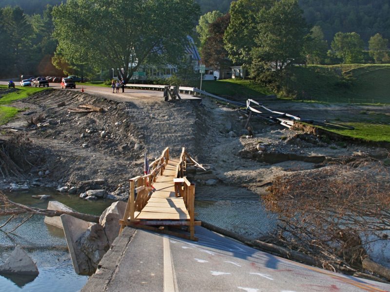 A Rochester, Vermont, bridge destroyed by Tropical Storm Irene was replaced with a pedestrian walkway in September 2011.