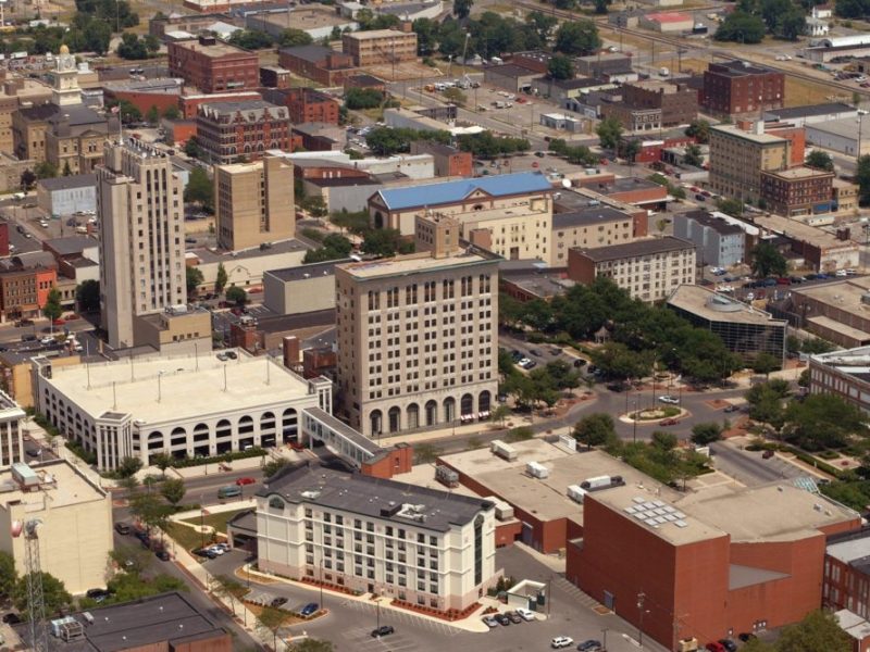 An aerial view of downtown Lima, Ohio.