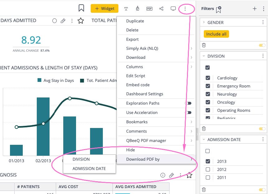 Dashboard menu to export to PDF