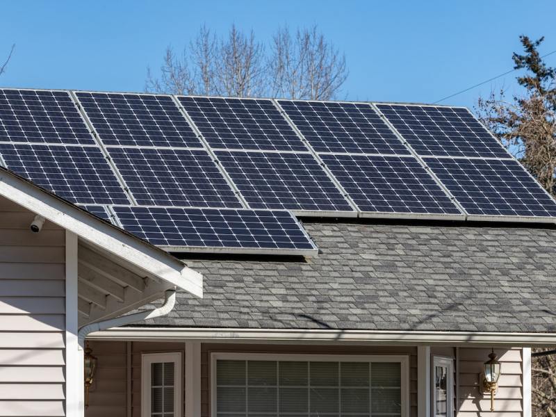 Solar panels on a residential rooftop.