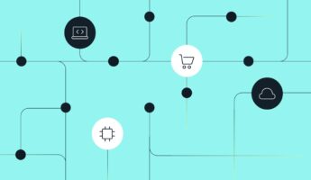 Connected network illustration with technology and cloud icons