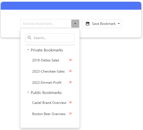 Sample filters bookmarks snapshot